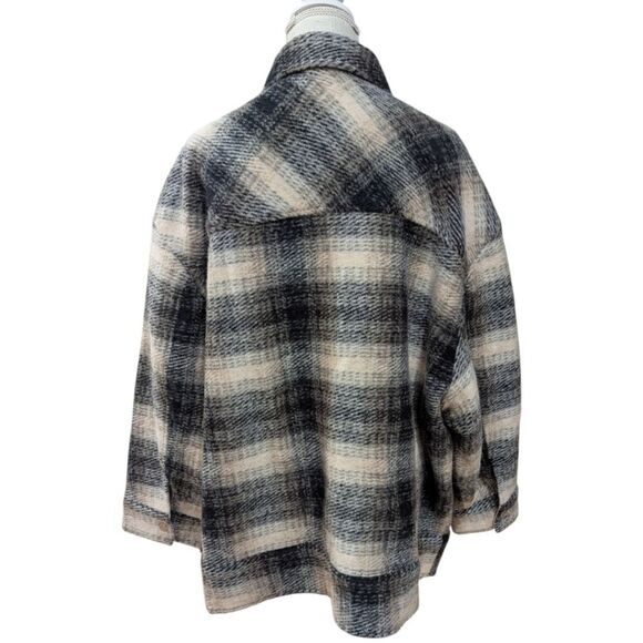 Gap Women's 2XL Wool Relaxed Shirt Jacket in neutral tan plaid - Picture 4 of 12